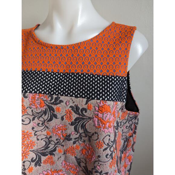 Meadow Rue by Anthropologie Large Poppy Jacquard Tank Orange Black Sleeveless - Picture 9 of 16